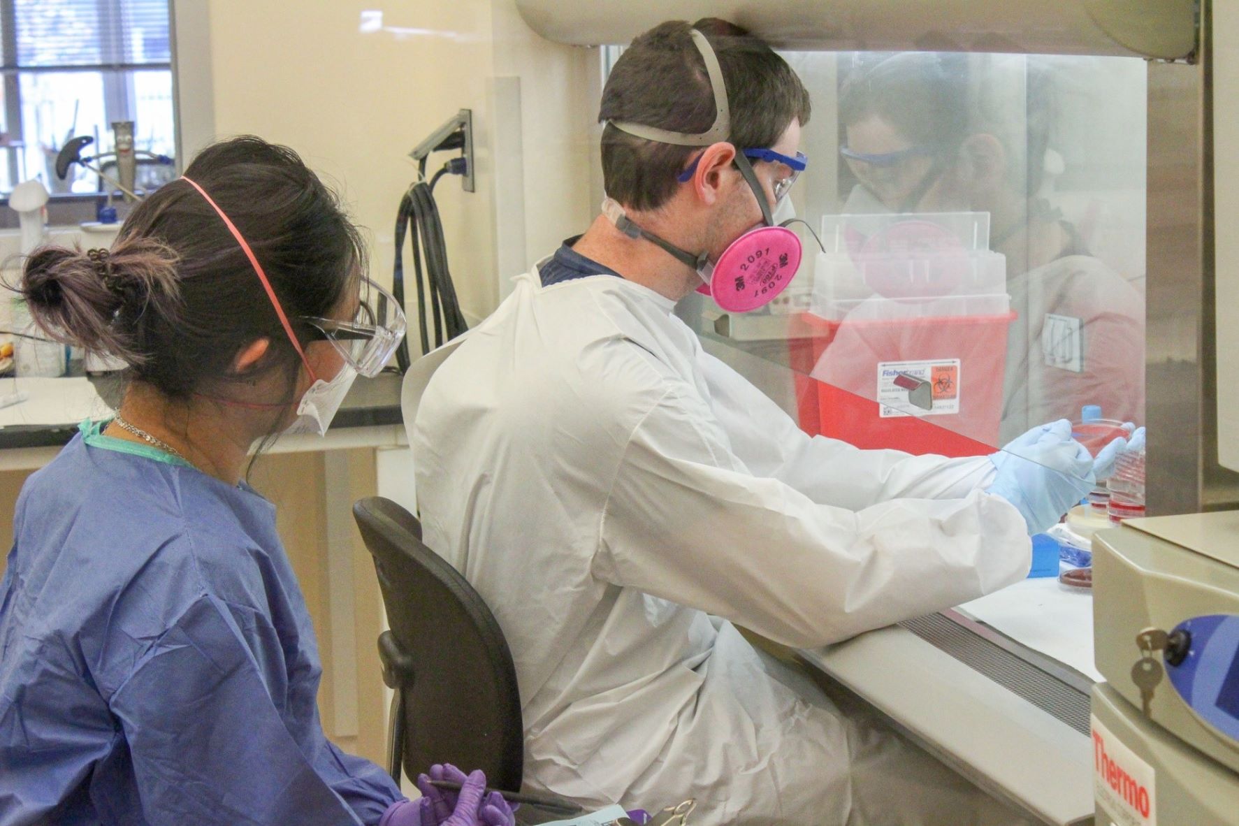 Infectious Disease Laboratory scientists conducting a test