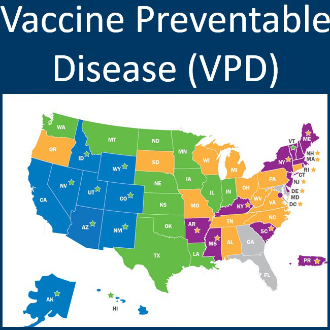 Vaccine Preventable Disease with map of United States