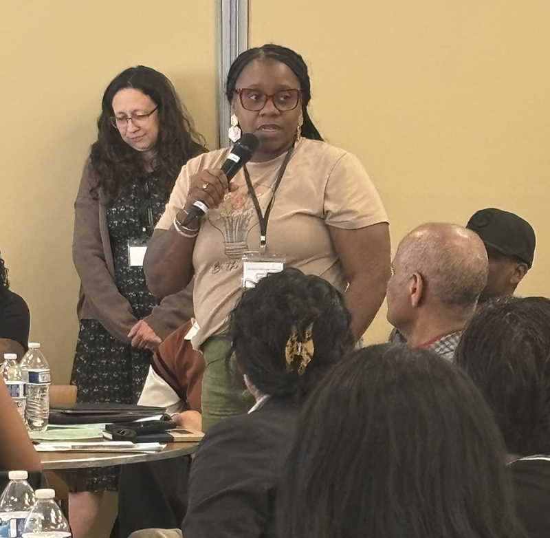 A Community Solutions grantee speaks to fellow grantees at the spring gathering