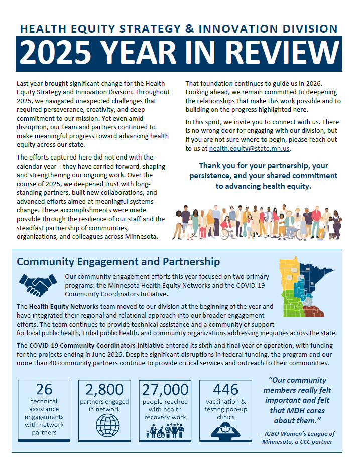 Health Equity Strategy and Innovation Division Year-In-Review Screenshot