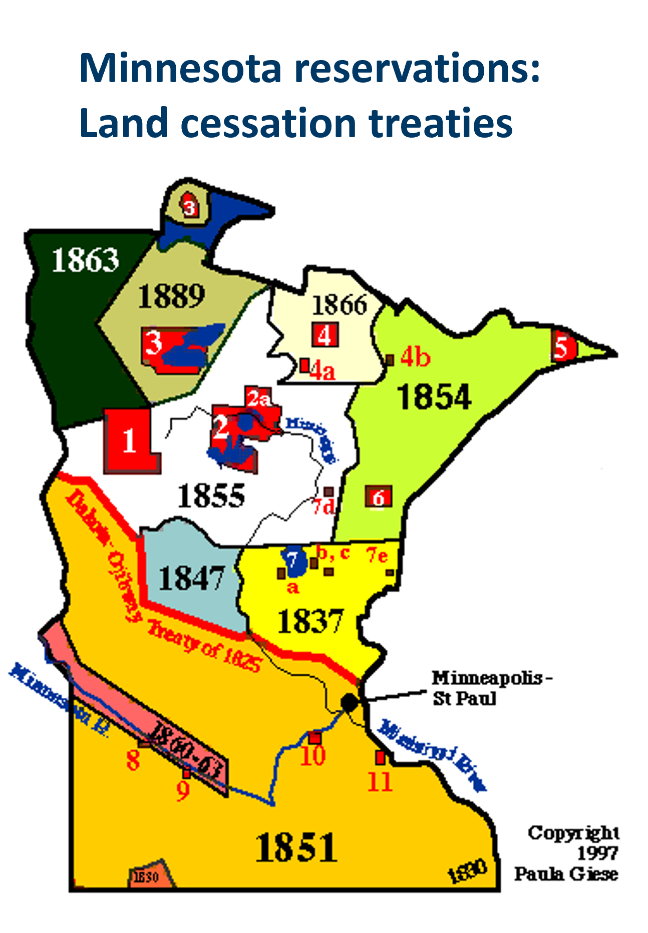 Minnesota reservations: Land cessation treaties regions