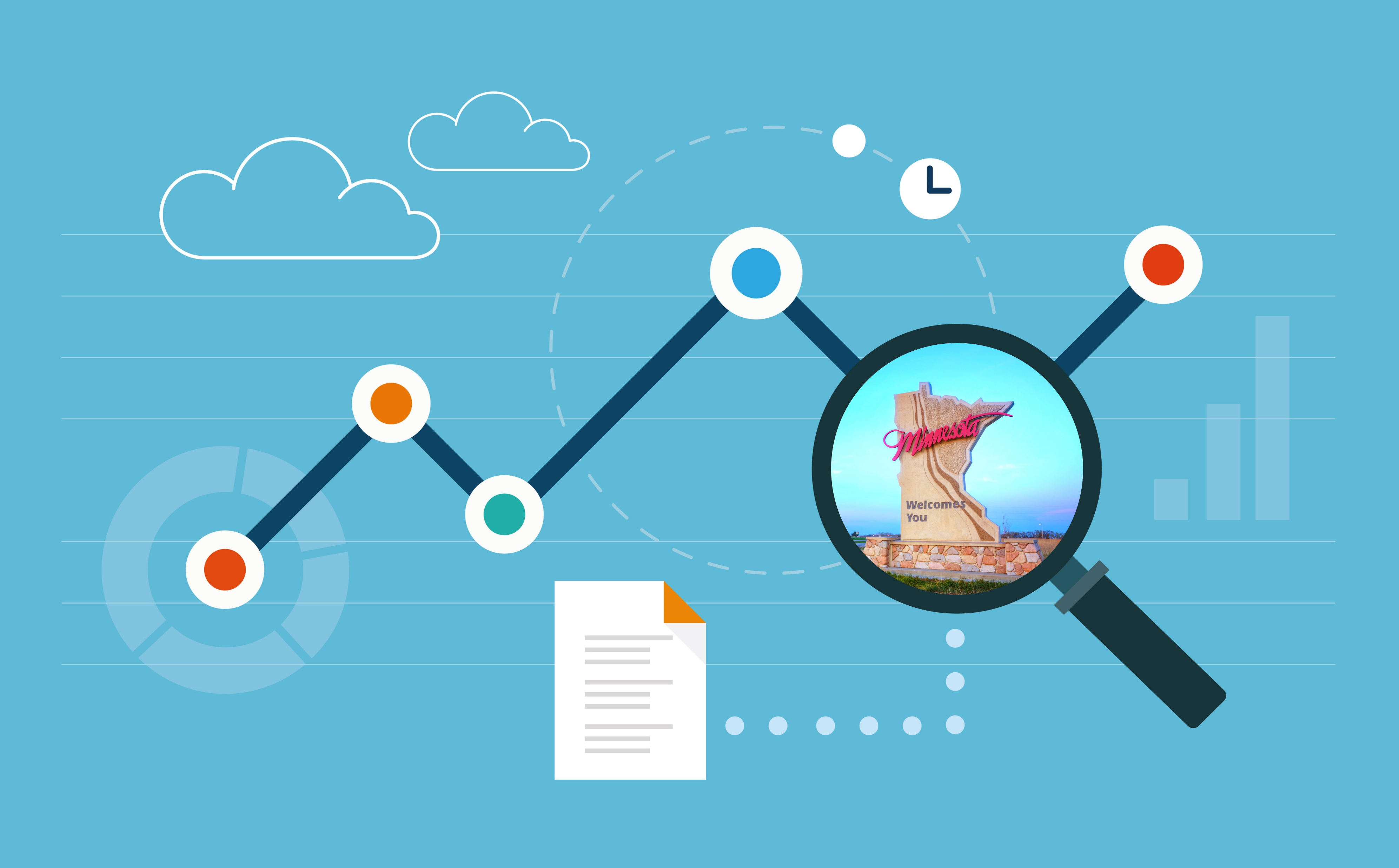Visual depiction of search, with Minnesota in a magnifying glass