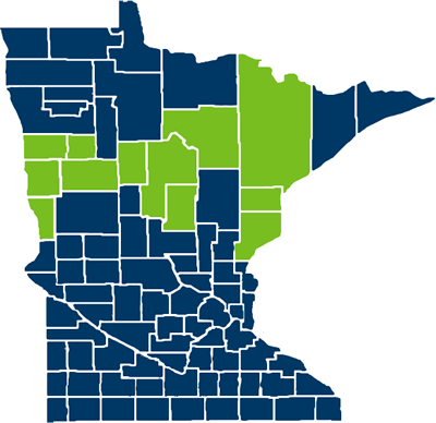 Map of Minnesota counties in Metro Network service area