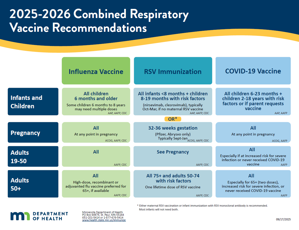 vaccine recommendations from above in table format